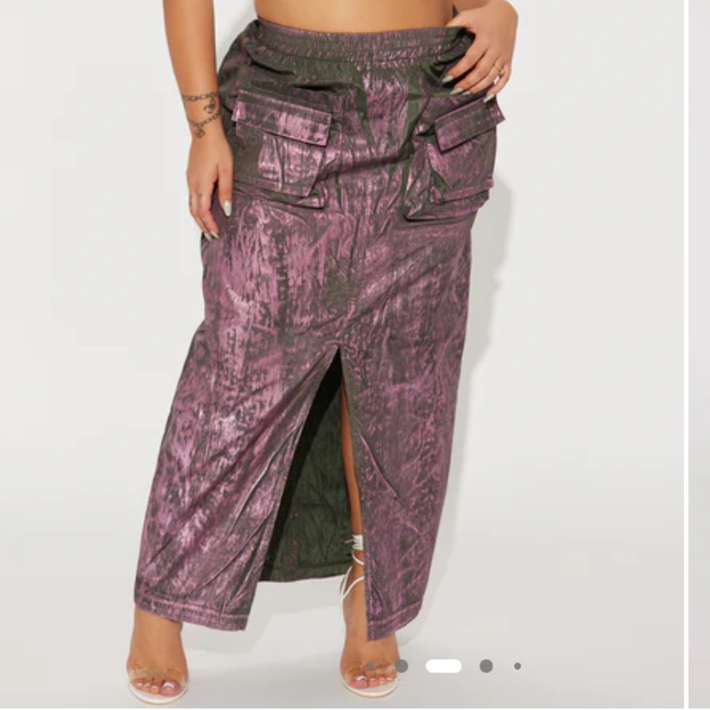 Metallic Foil Cargo Maxi Skirt - 2x